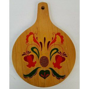 VTG Hand Painted Wood Cutting Board Paddle Folk Art Scandinavian Hand Painted